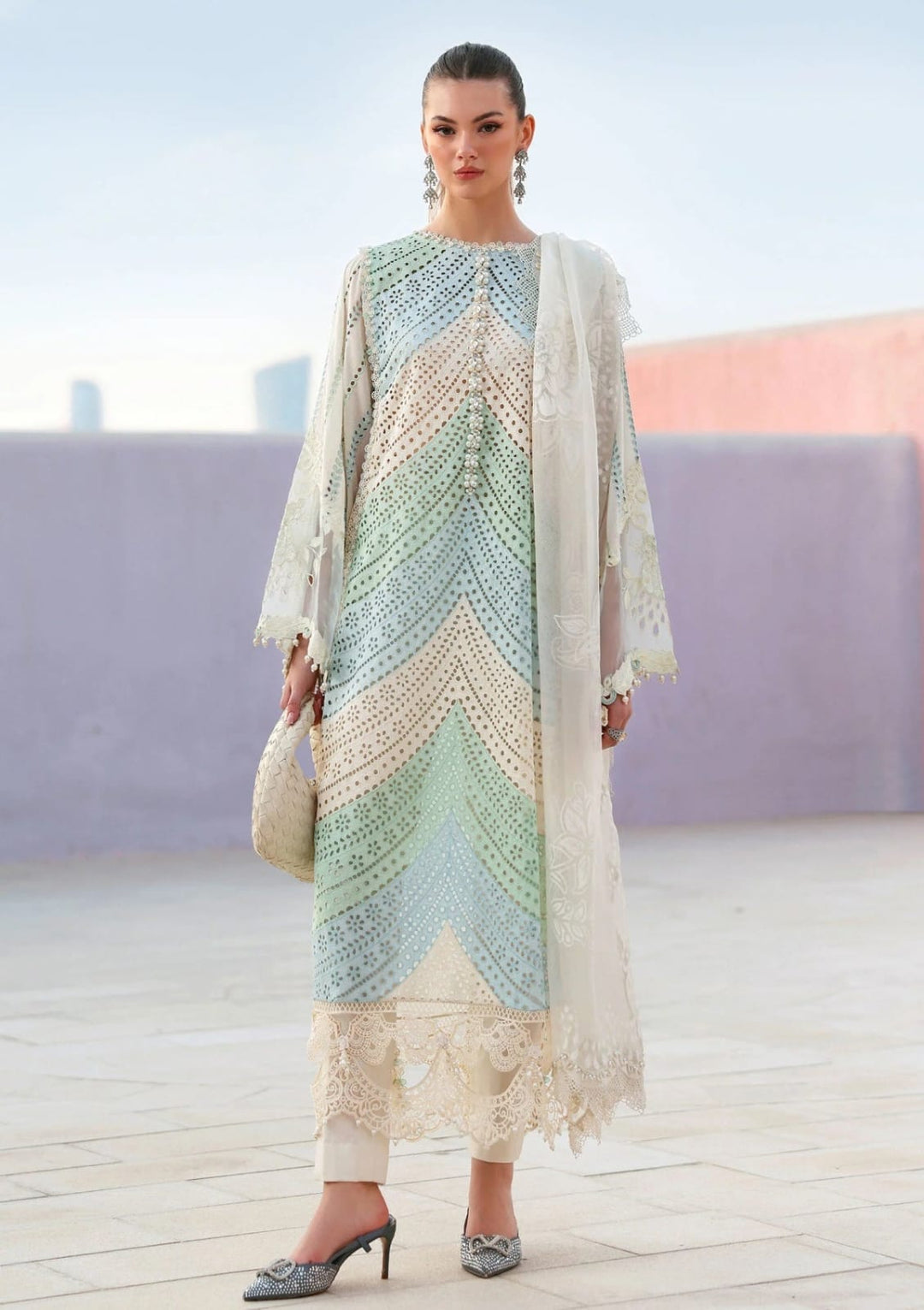 Maria B Luxury Embroidered Lawn Unstitched 3 Piece Suit-Pink-Summer Collection