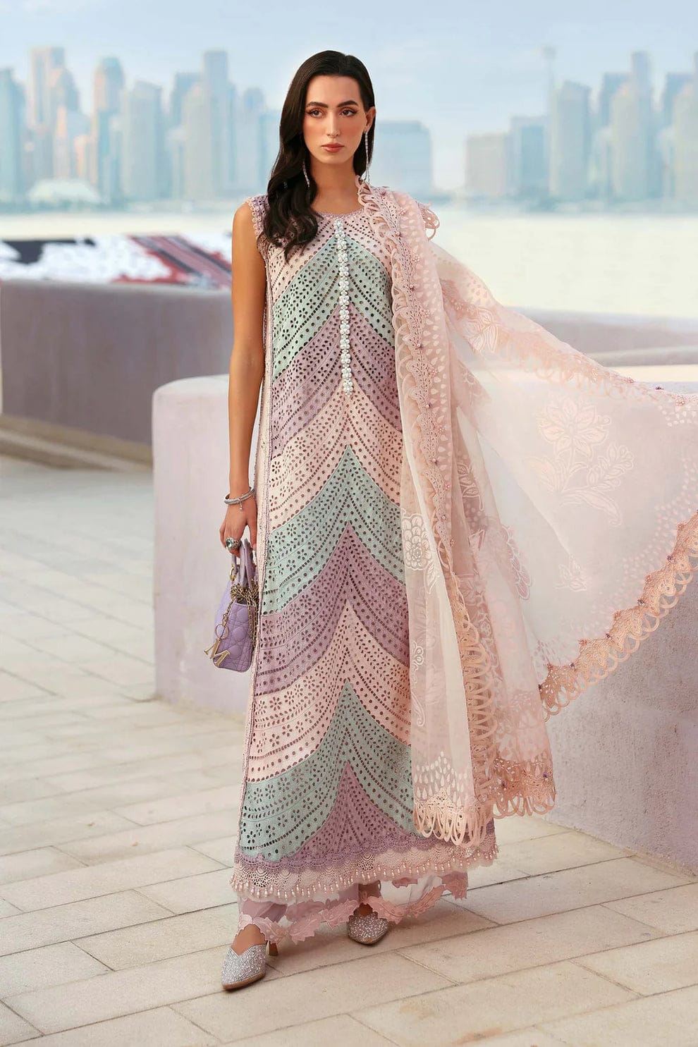 Maria B Luxury Embroidered Lawn Unstitched 3 Piece Suit-Pink-Summer Collection