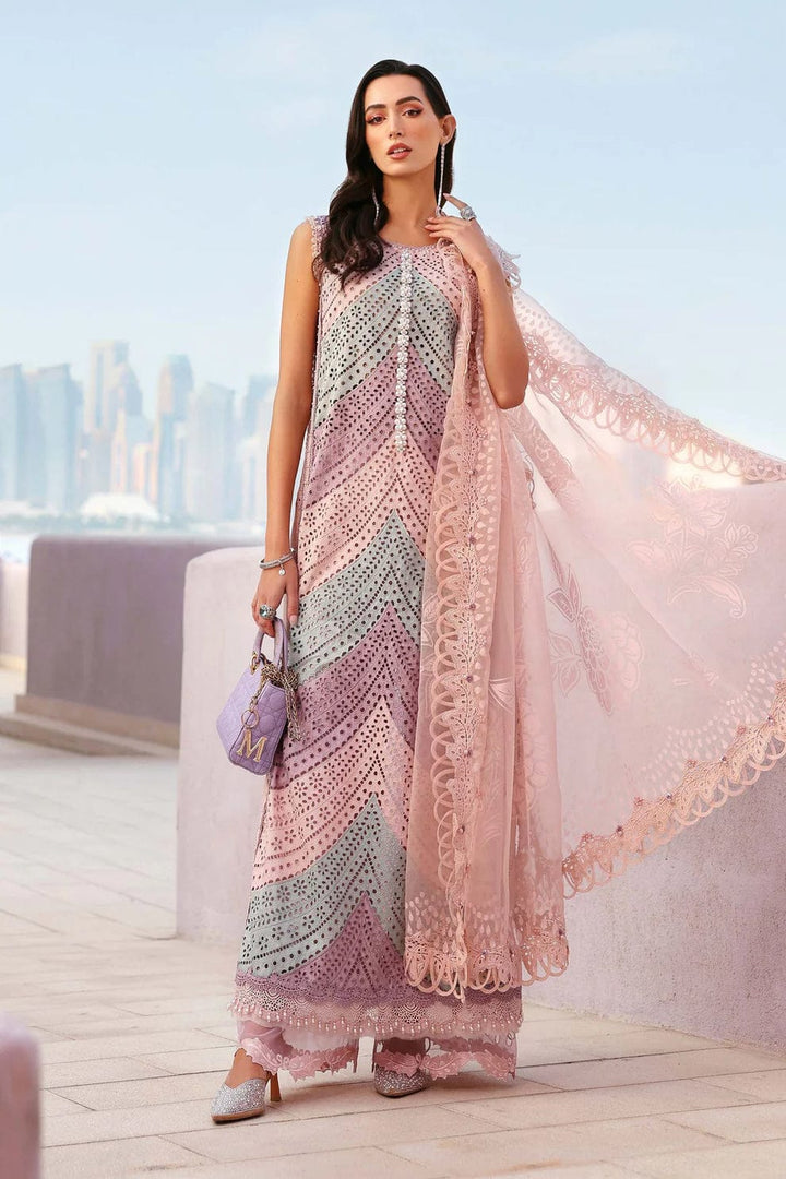 Maria B Luxury Embroidered Lawn Unstitched 3 Piece Suit-Pink-Summer Collection