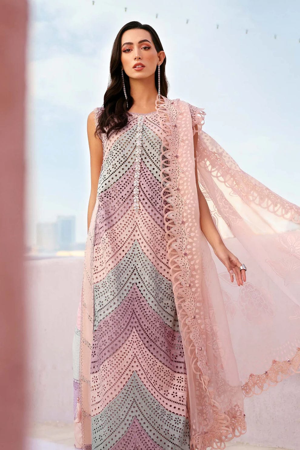 Maria B Luxury Embroidered Lawn Unstitched 3 Piece Suit-Pink-Summer Collection