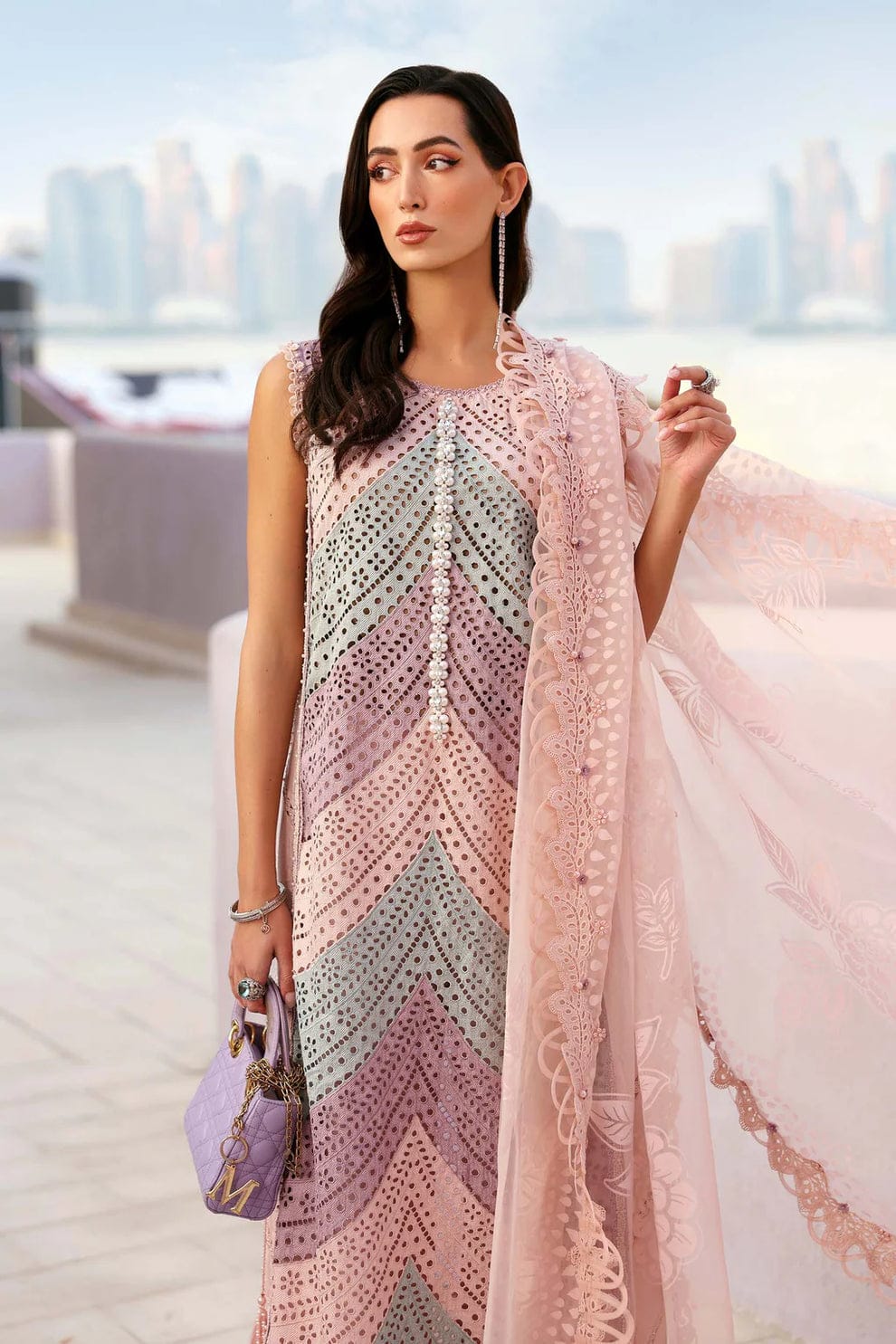 Maria B Luxury Embroidered Lawn Unstitched 3 Piece Suit-Pink-Summer Collection