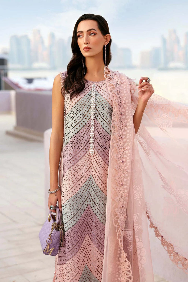 Maria B Luxury Embroidered Lawn Unstitched 3 Piece Suit-Pink-Summer Collection